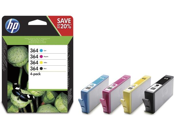 Blekk HP 364 N9J73AE CMYK (4) HP 364 CMYK Ink Cartridge Combo 4-Pack 